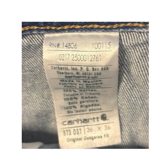 Carhartt Men’s Blue Jeans Size 36x36 RN 14806 B73 DST Workwear - Picture 3 of 3